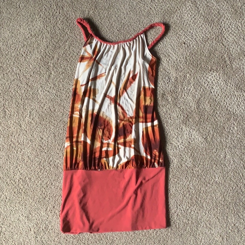 Rustic orange and tan colored mini dress